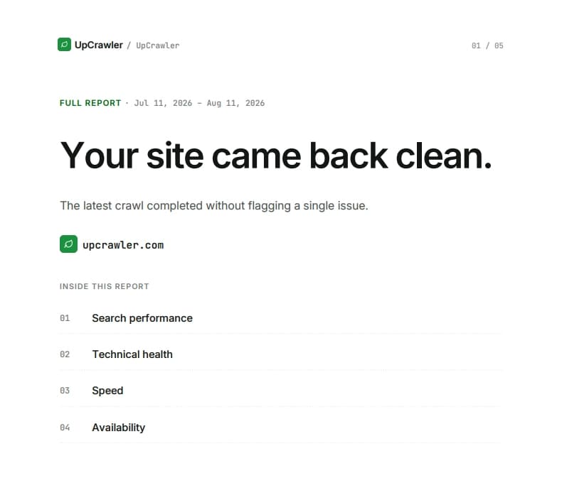 First page of a generated Full report